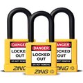 Zing ZING RecycLock Safety Padlock, Keyed Alike, 1-1/2" Shackle, 1-3/4" Body, Yellow, 3 Pack, 7068 7068